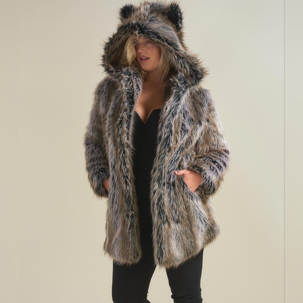 SpiritHoods Grey Wolf Faux Fur Coat With Ears